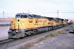Union Pacific WB pig train with UP #9448, CNW 8526, 8711